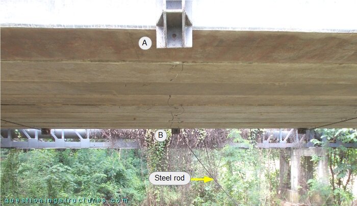 Prestressed concrete beams with a failed steel structure