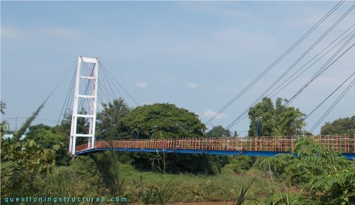 Cable-stayed bridge over a river