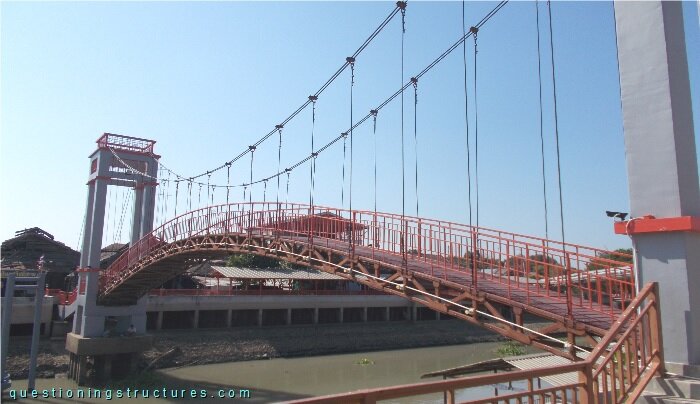 Pedestrian suspension bridge over a river