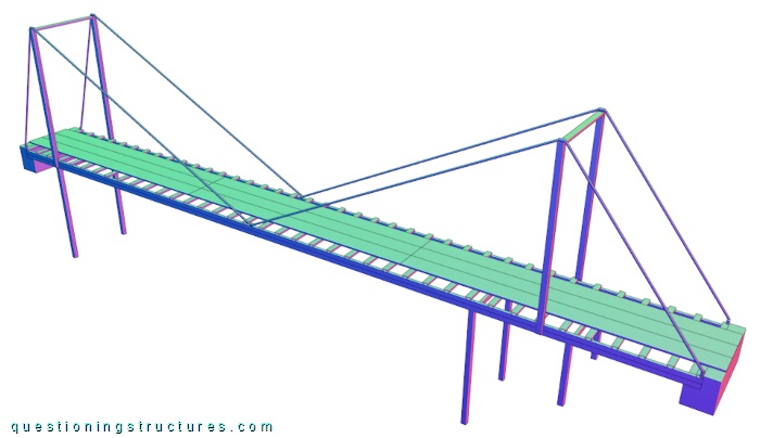 Three-dimensional drawing of a self-anchored suspension bridge
