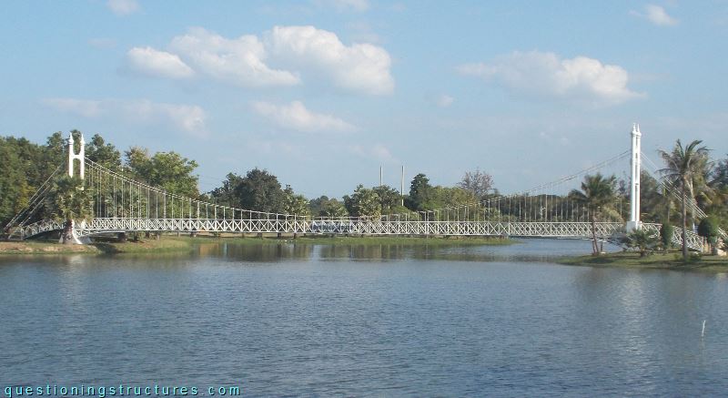 Suspension bridge in a park.