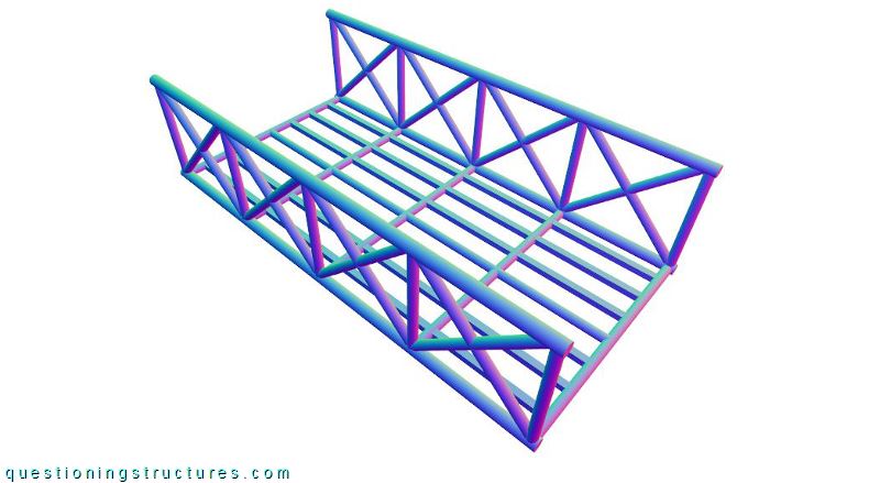 Three dimensional drawing of a half through truss girder.