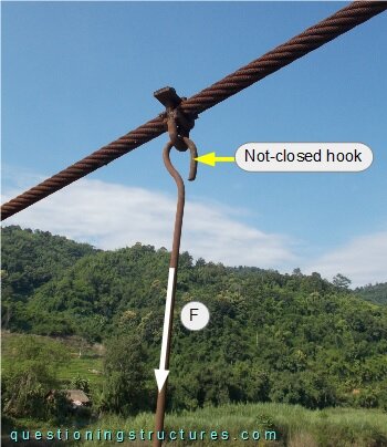 Hanger rod top with a not-closed hook