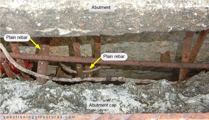 Detached abutment cap with plain corroded rebars