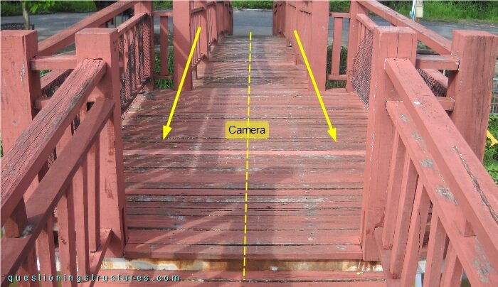 Timber deck of a deck truss bridge.