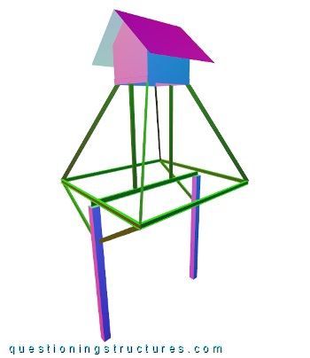 Partial three-dimensional drawing of a pyramid roof with cupola structure