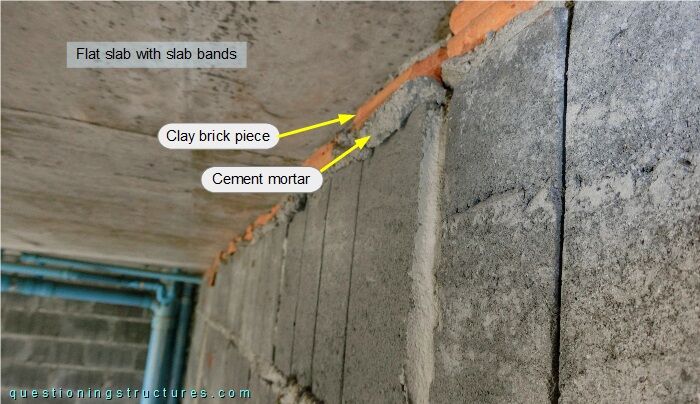 Top of a non-load bearing masonry wall and flat slab bottom side