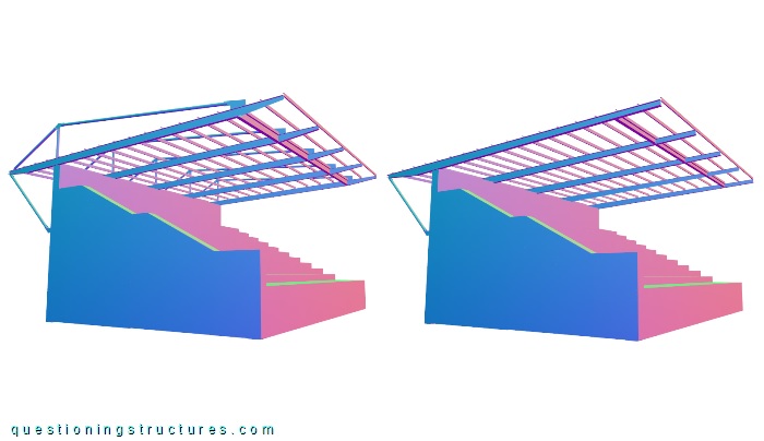 Three-dimensional views of of two covered sports tribune