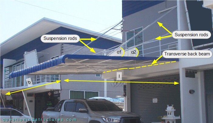 Steel canopy roof with four suspension rods