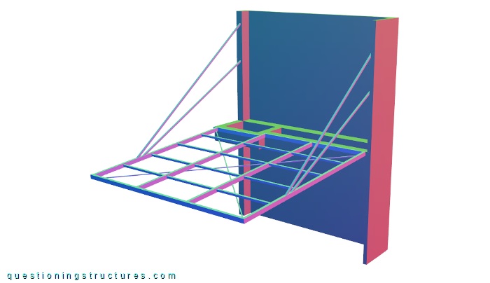 Three-dimensional structural drawing of a steel canopy roof