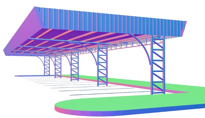 Three-dimensional drawing of a freestanding steel carport