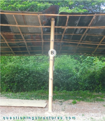 Bamboo column connected to the zinc roofing sheet