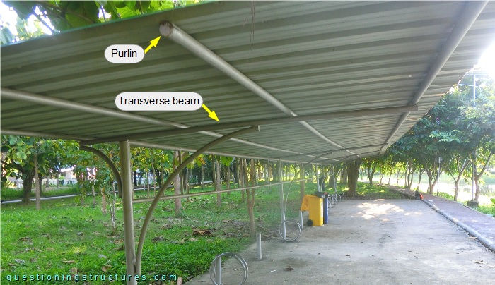 Roof structure of a steel bikeport