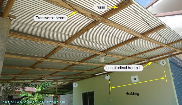 Building attached carport with a timber roof structure and zinc roofing sheets
