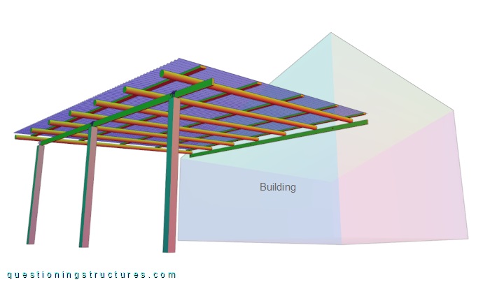 Three-dimensional drawing of an attached carport