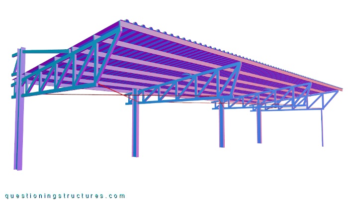 Three-dimensional view of an attached steel carport