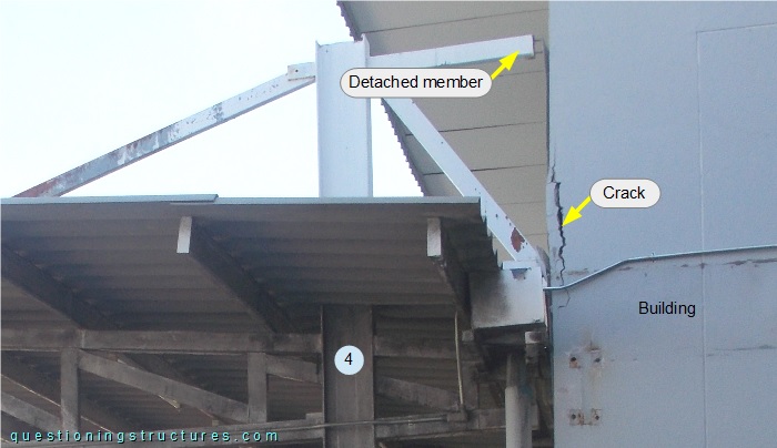 Failed structural connection between carport and building