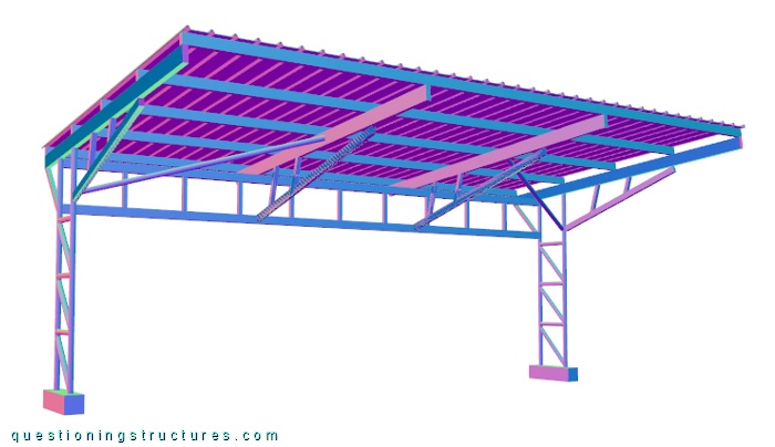 Three-dimensional drawing of a freestanding steel carport