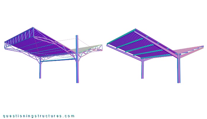 Three-dimensional drawing of two freestanding steel carports