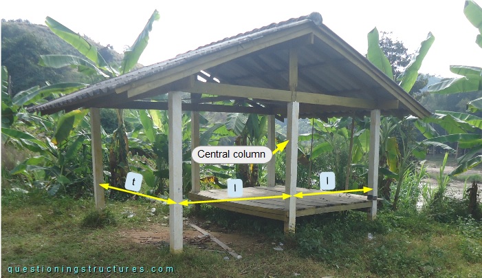Farm hut with reinforced concrete columns