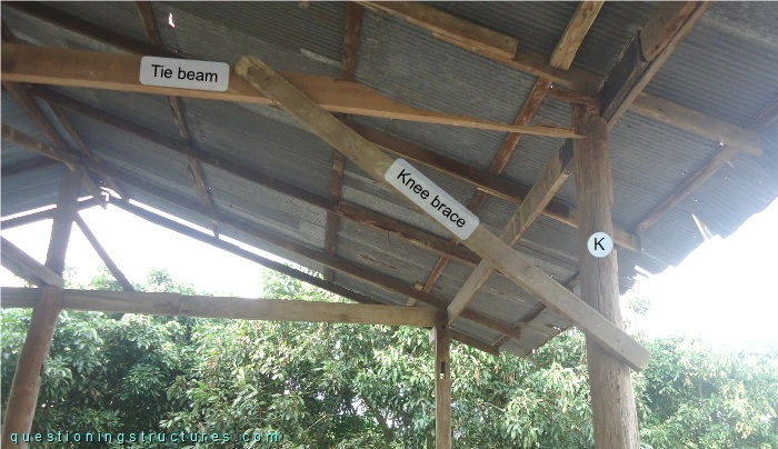 Damaged tie beam of a timber farm hut
